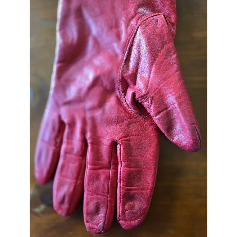 Van Raalte Vintage 60s Mid Mod Red Leather Gloves Lined Driving Gloves Women's M